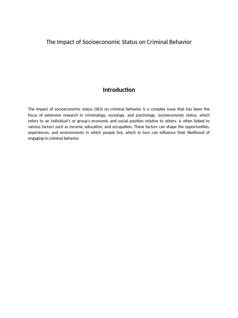 The Impact of Socioeconomic Status on Criminal Behavior | PDF