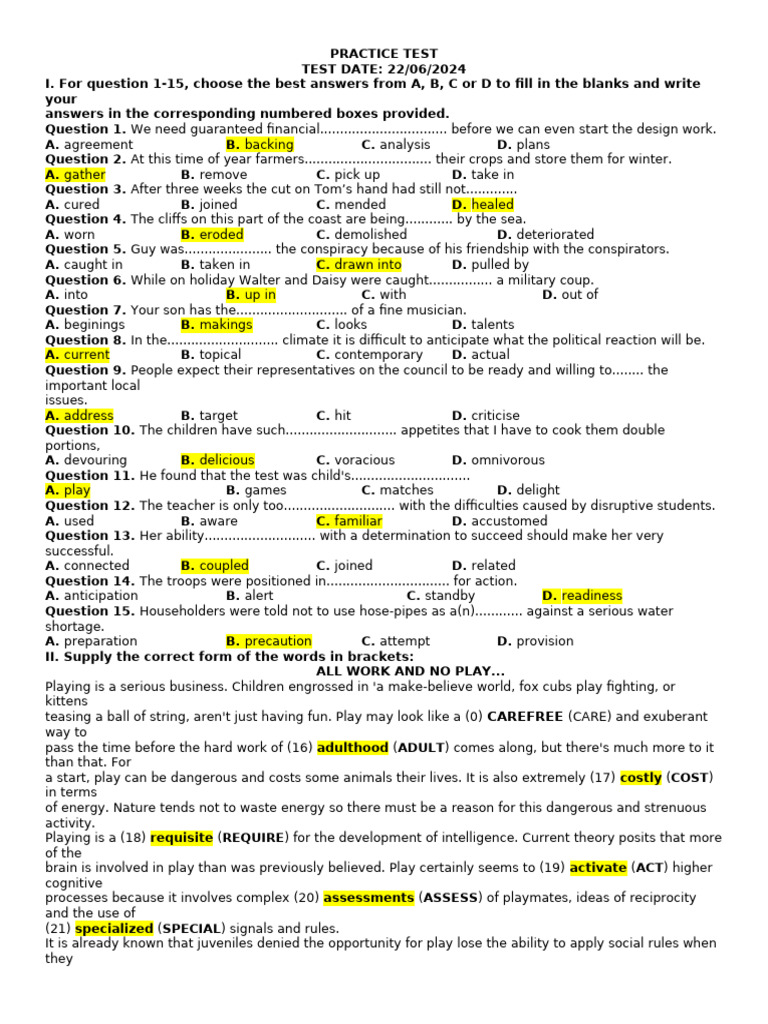 PRACTICE TEST 1 | PDF | Sleep | Mind