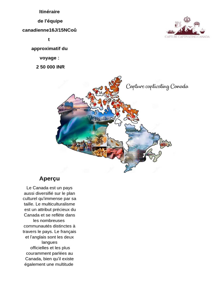Itinéraire de voyage au Canada 16J/15N | PDF | Montréal | Canada