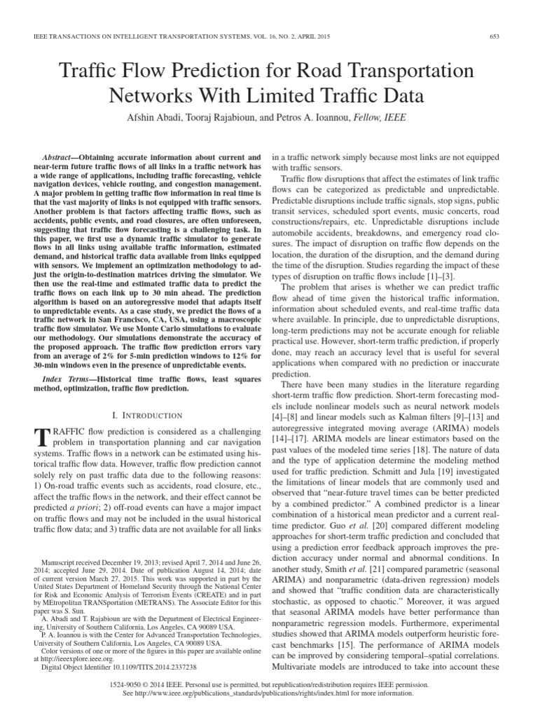 Traffic Flow Prediction with Limited Data | PDF | Prediction ...