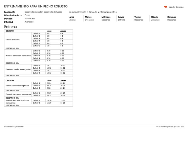Rutina Avanzada para Pecho Fuerte | PDF | Entrenamiento con pesas ...