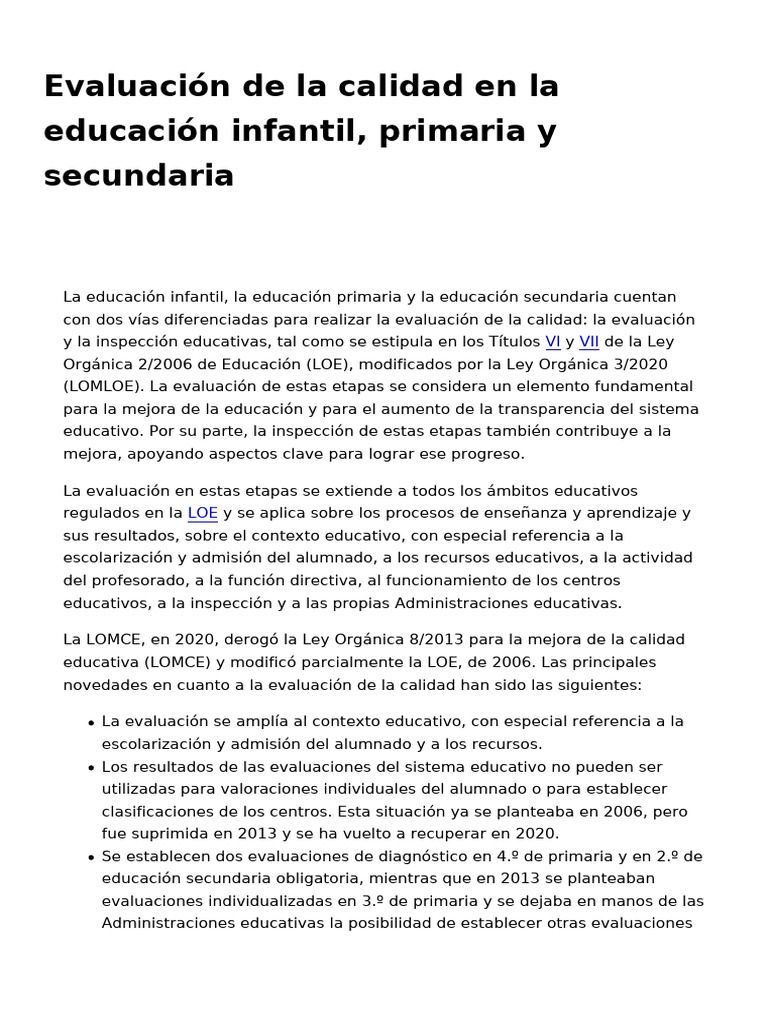 Evaluación de la calidad educativa en España | PDF | Evaluación ...