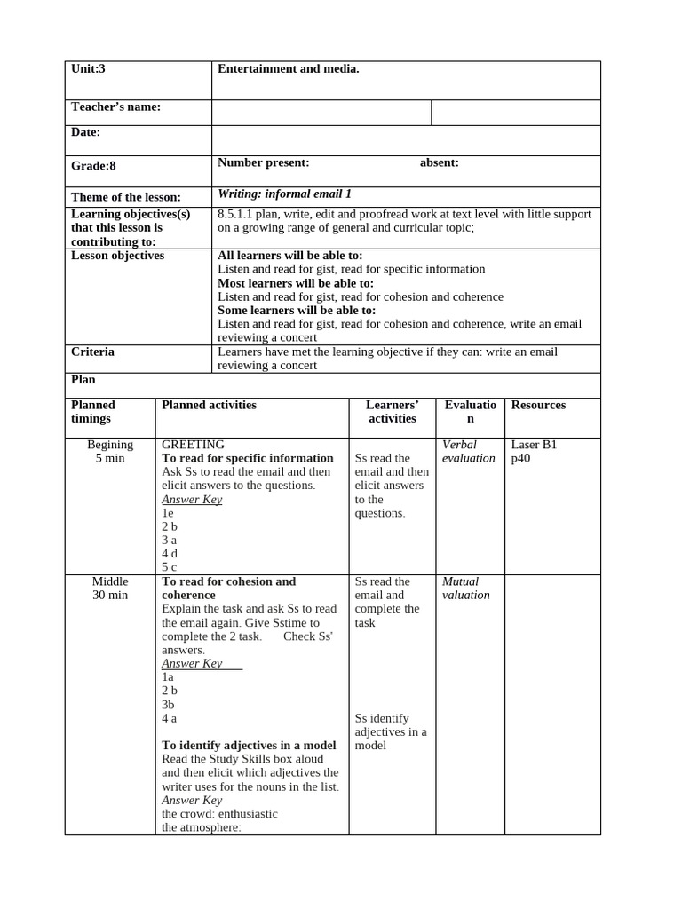 Informal Email Writing Lesson Plan | PDF | Cognitive Science ...
