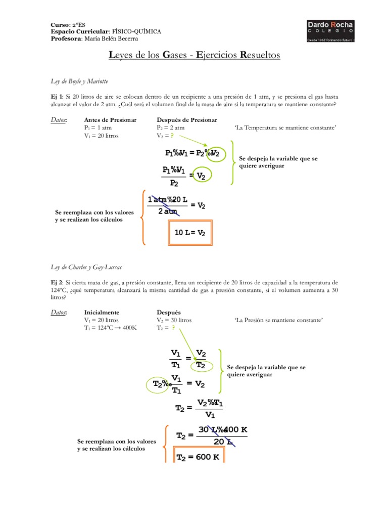 Leyes de Los Gases Ejercicios Resueltos | PDF