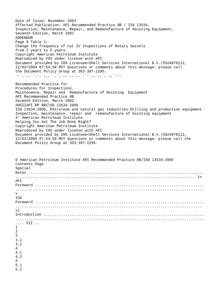 API RP 08 B ISO 13534 - 2000 Inspection Hoisting Equipment | PDF ...