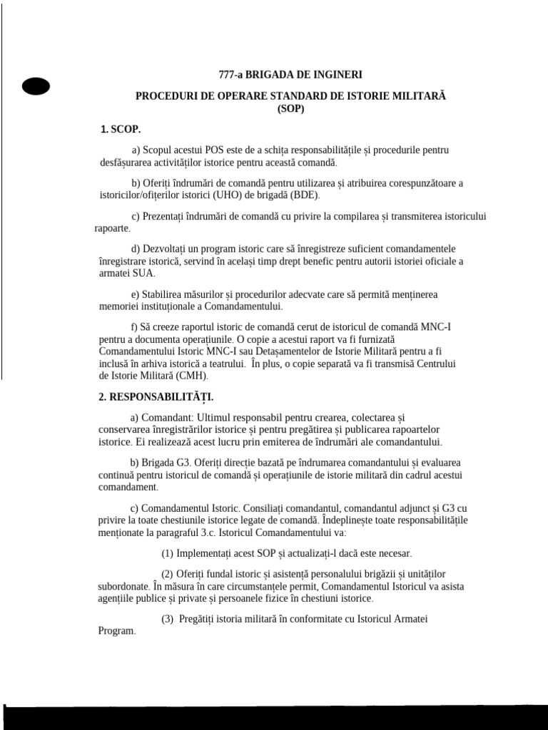 Procedura Standard de Operare În Istoria Militară | PDF