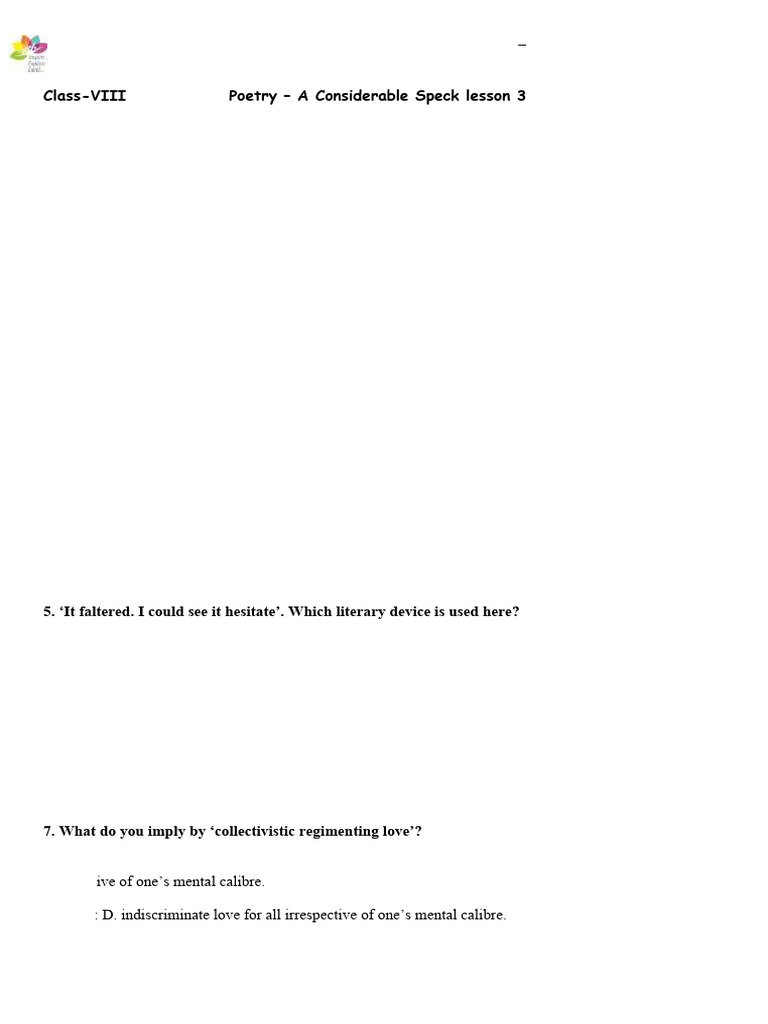 Poetry- Considerable Speck Class 8 | PDF | Cognition | Psychological ...