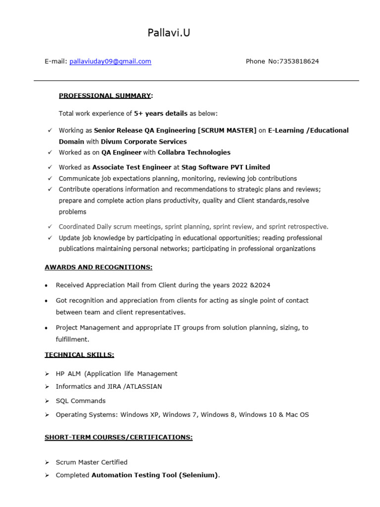 Pallavi Resume | PDF | Scrum (Software Development) | Computing