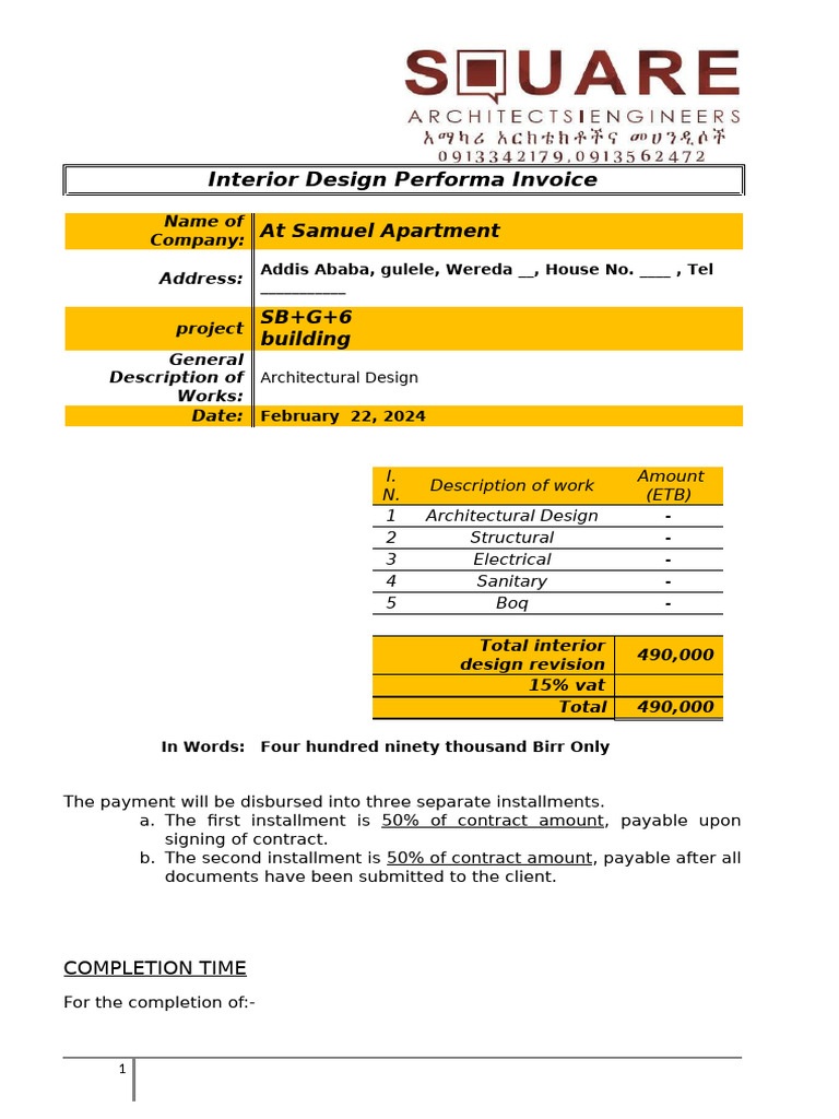 Architectural Design Invoice Summary | PDF