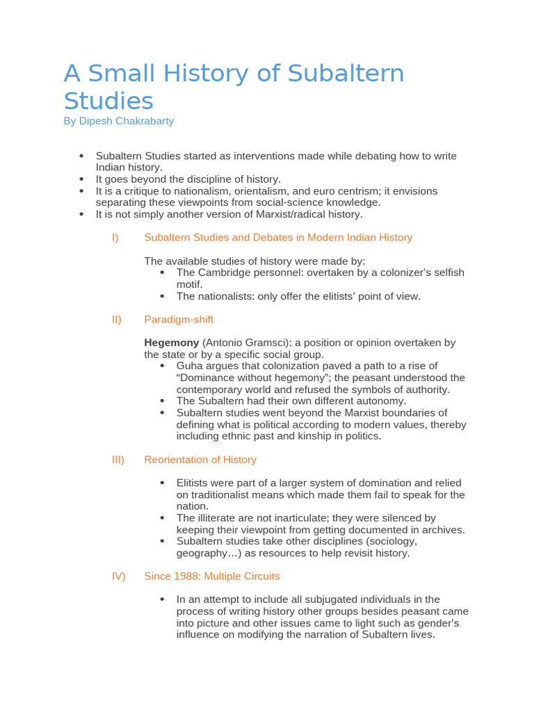 Overview of Subaltern Studies | PDF | Liberal Arts Education ...