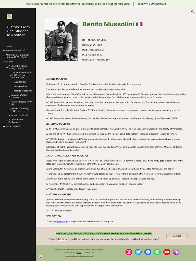 Mussolini: Rise to Fascist Dictatorship | PDF | Benito Mussolini | Fascism