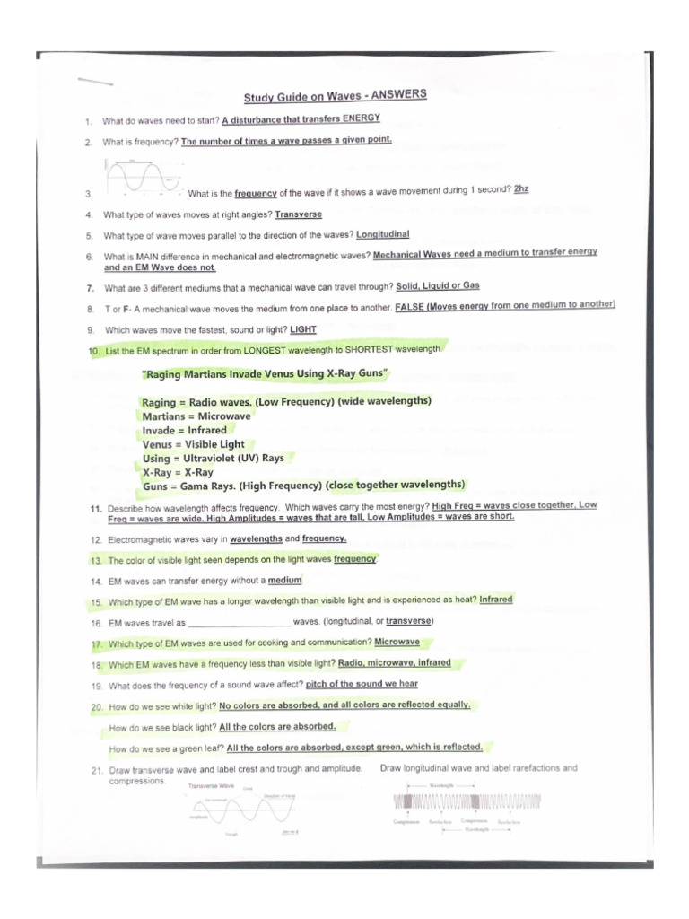 Study Guide On Waves - ANSWERS | PDF
