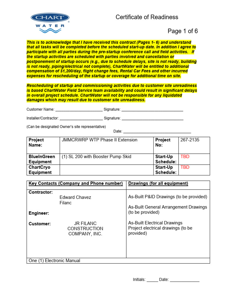 Certificate of Readiness for Startup | PDF | Mechanical Engineering