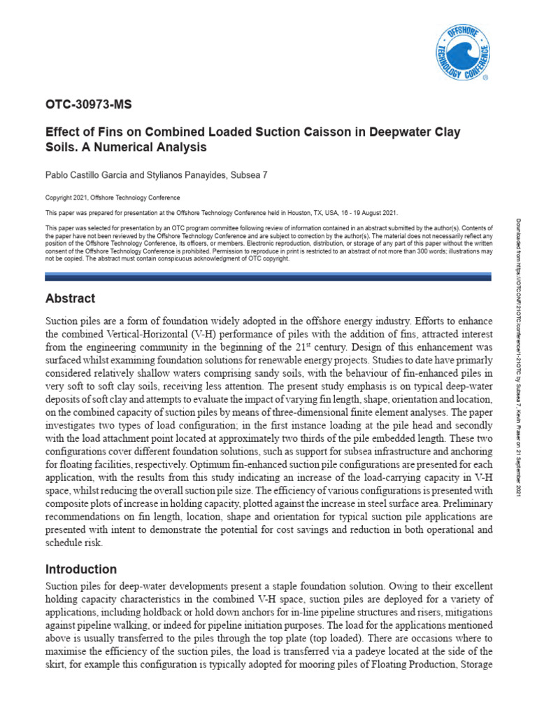 OTC-30973-MS - Effect of Fins On Combined Loaded Suction Caisson in ...