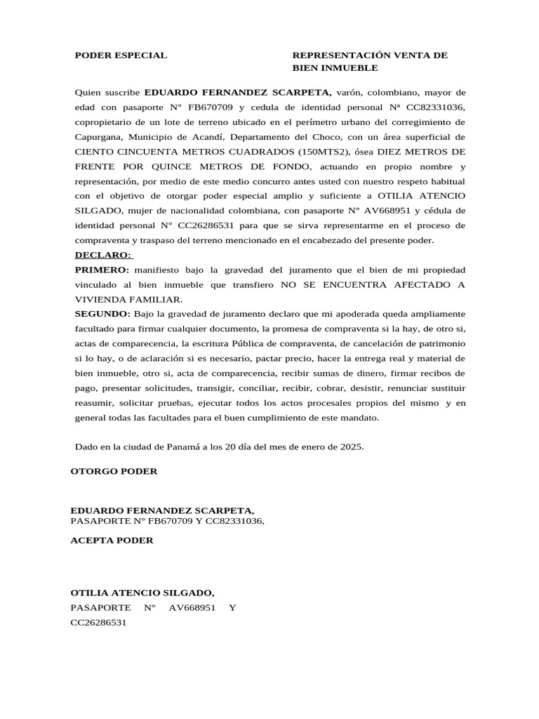 Poder Especial para Venta de Inmueble | PDF