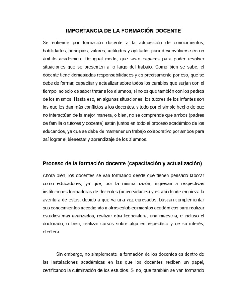 Ensayo. Importancia de La Formacion Docente | PDF | Enseñando | Maestros