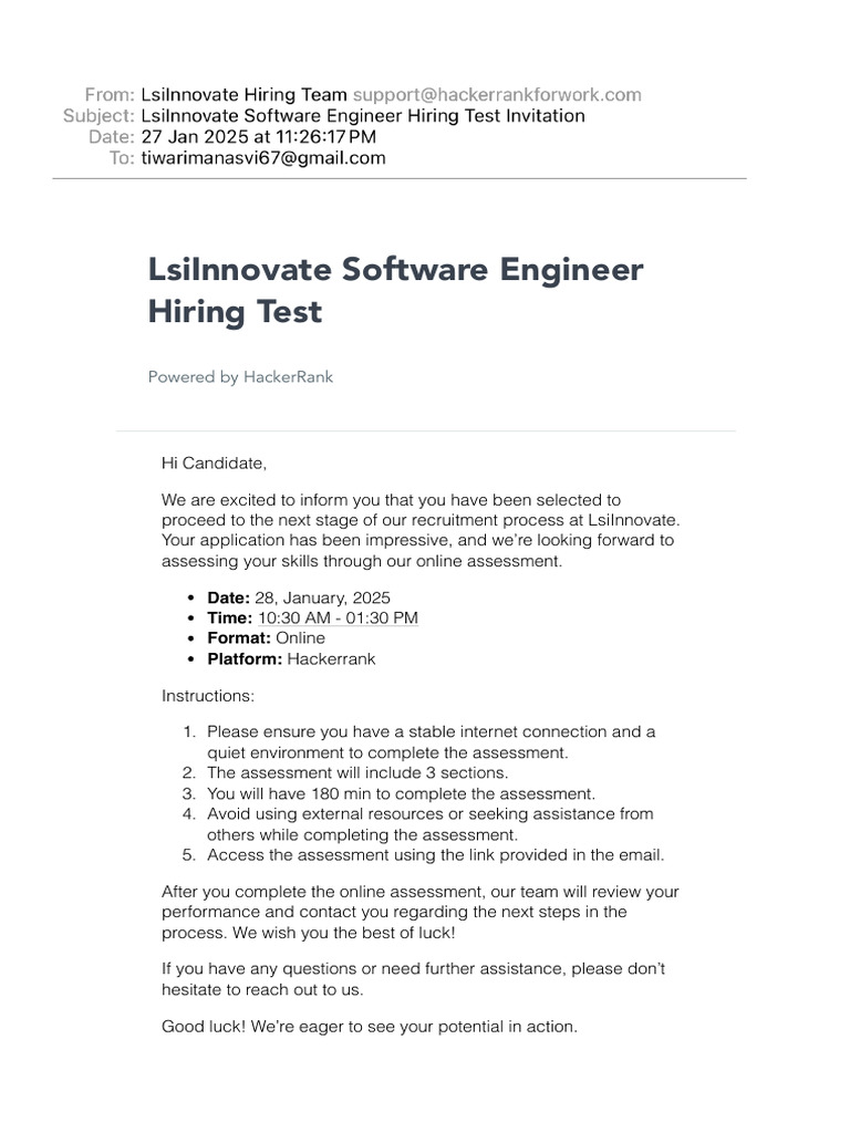 LsiInnovate Software Engineer Test Details | PDF