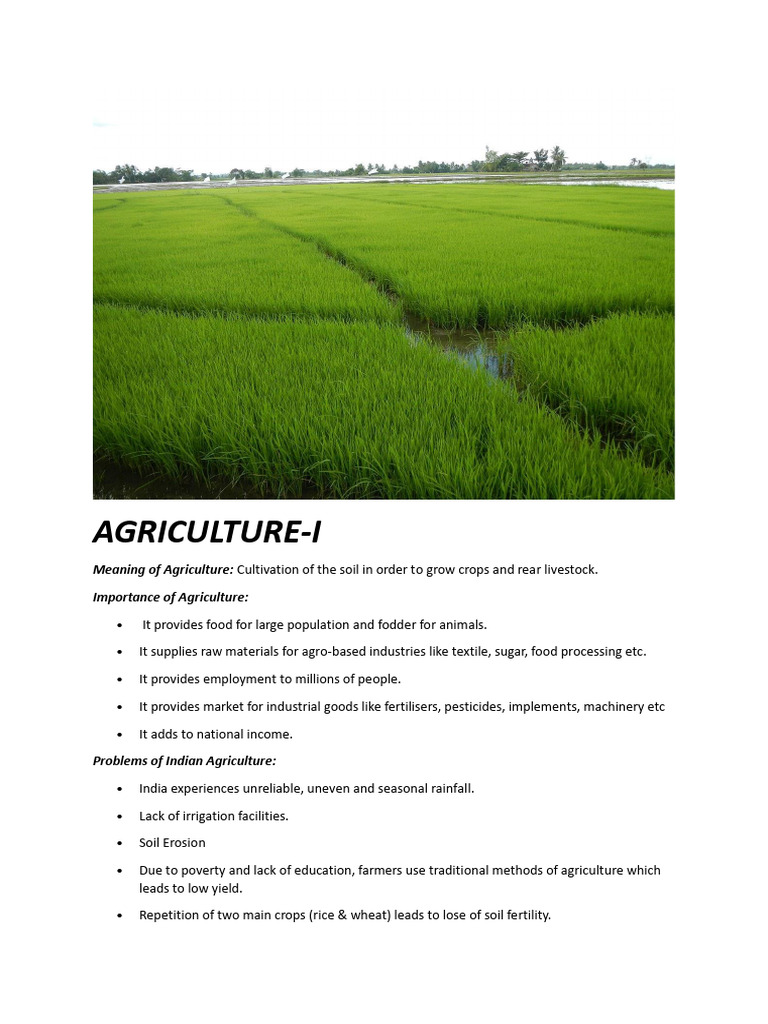 Agriculture Overview for Class 10 ICSE | PDF