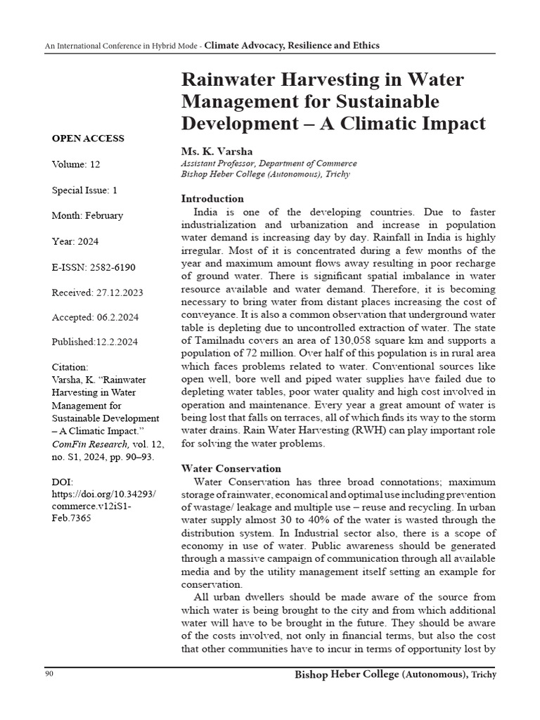 Rainwater Harvesting in Water Management For Susta | PDF | Groundwater ...