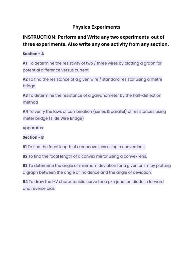 Physics Experiments and Activities Guide | PDF