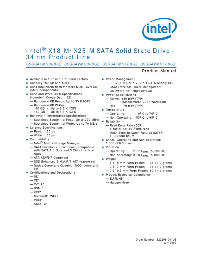 x18mx25msatassdproductmanual34nm322296 Solid State Drive Flash Memory