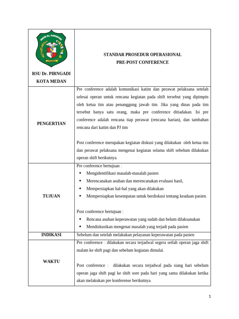 Prosedur Pre-Post Conference RSU Medan | PDF