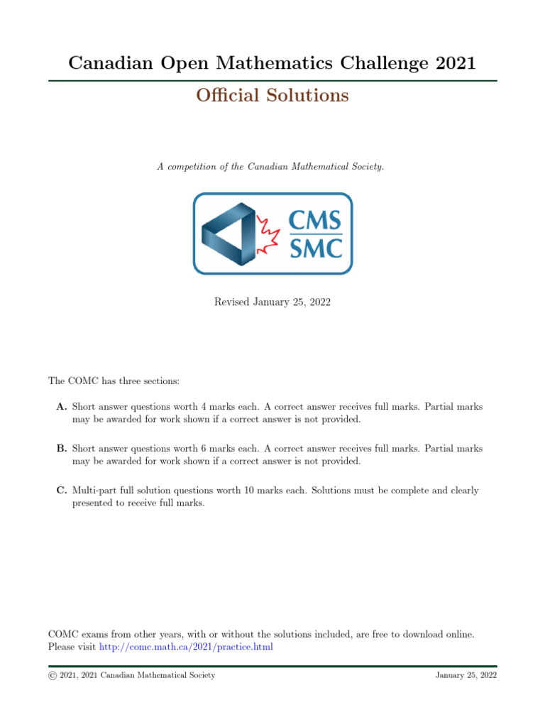 COMC 2021 Official Solutions Guide | PDF | Rational Number | Numbers
