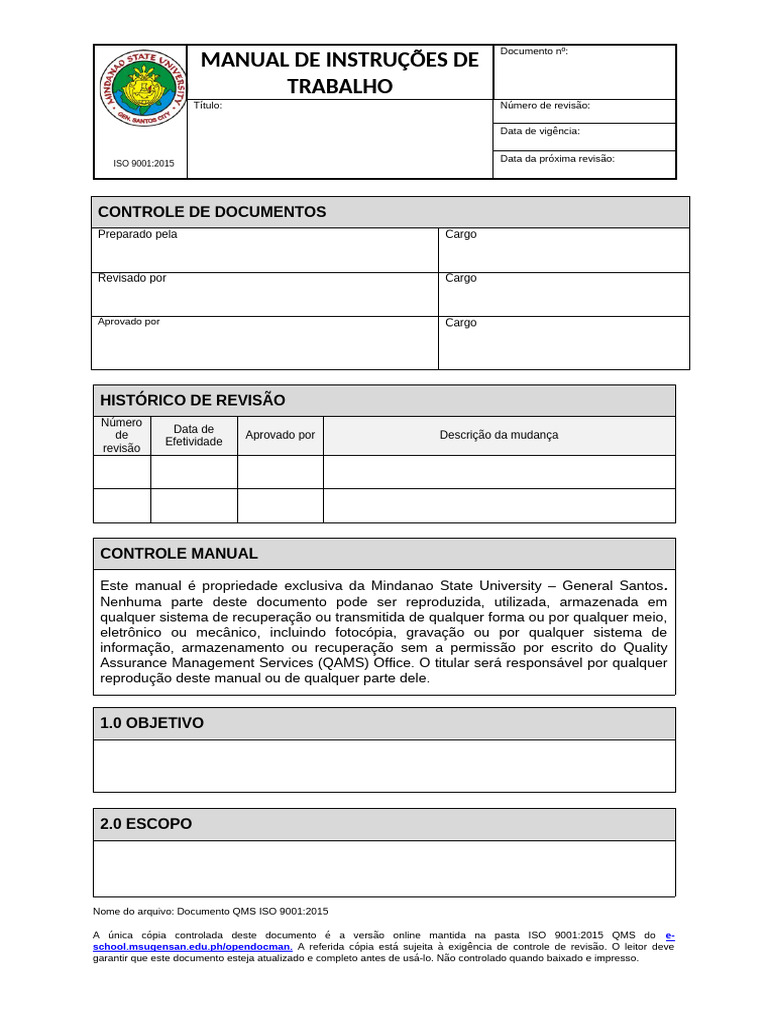 Instruções de Trabalho ISO 9001:2015 | PDF | Controle de versão | Documento