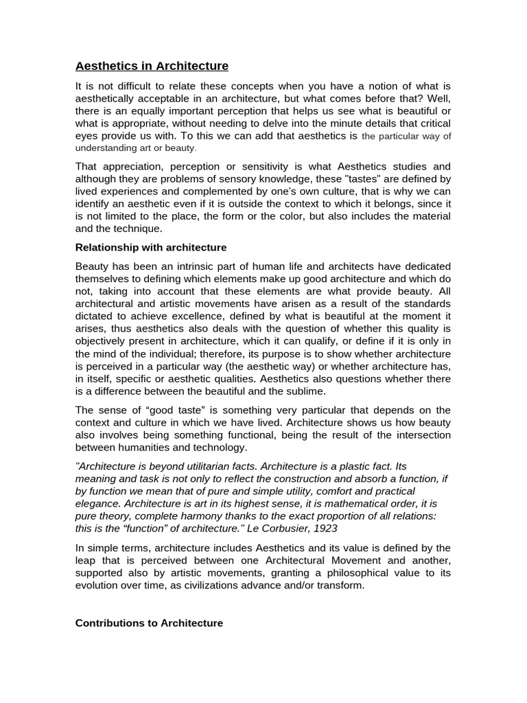 Aesthetics in Architecture | PDF | Aesthetics | Beauty