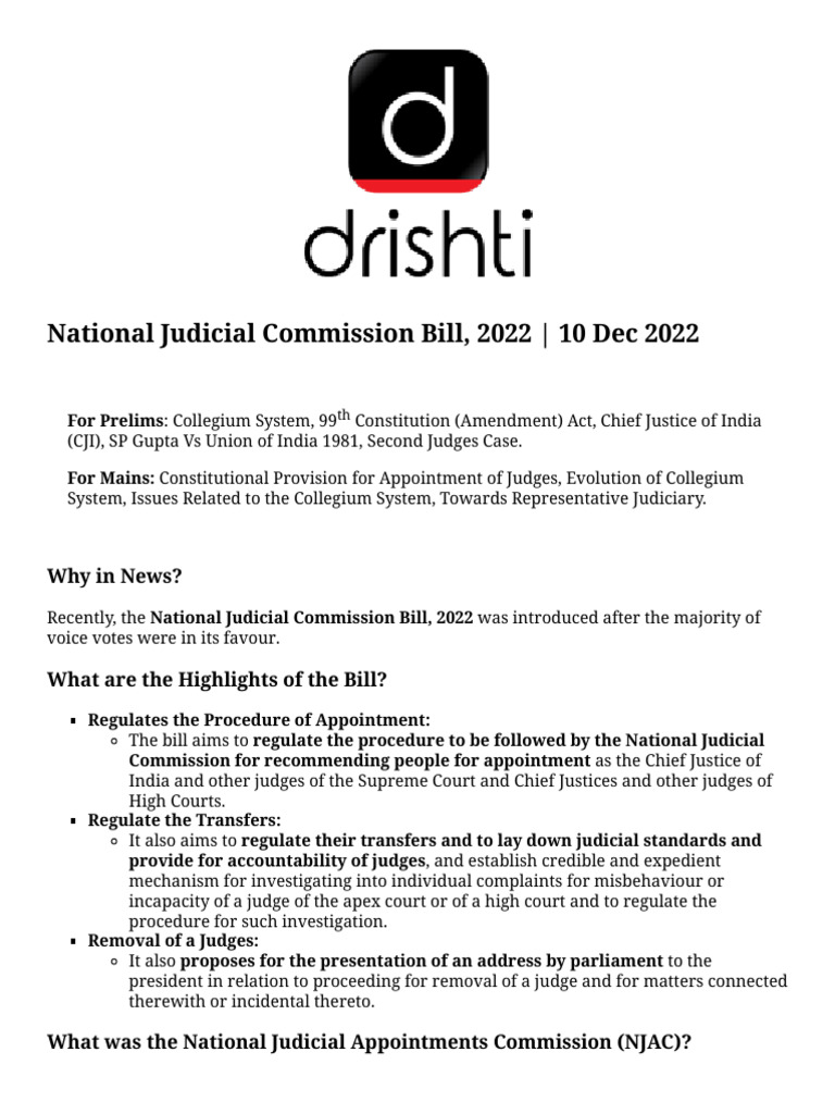 Daily Updates - Daily News Analysis - National Judicial Commission Bill ...