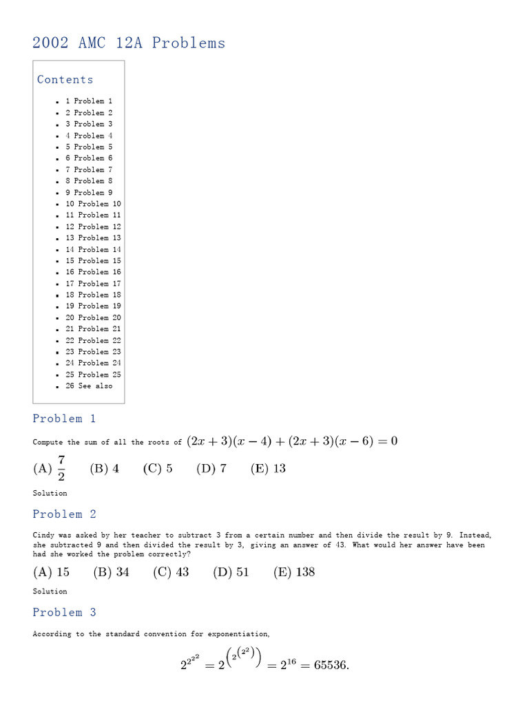 2002A AMC 12 | PDF | Numbers | Circle