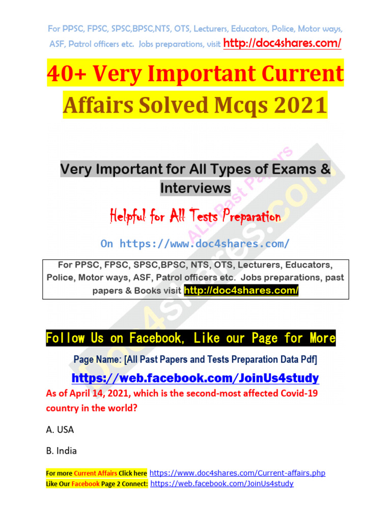 Current Affairs MCQs for Competitive Exams | PDF