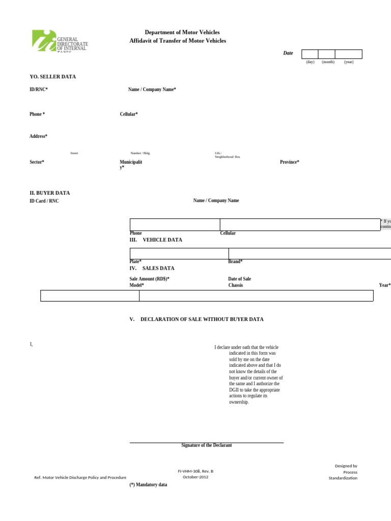DMV Vehicle Transfer Affidavit Form | PDF | Affidavit