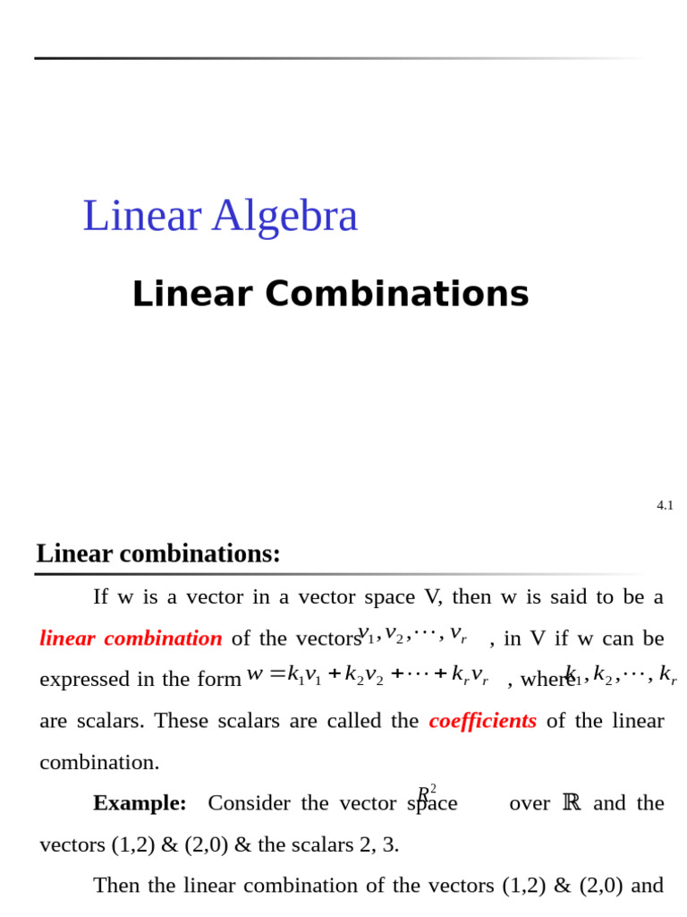 L7 - Linear Algebra - Linear Combination | PDF | Vector Space | Linear ...