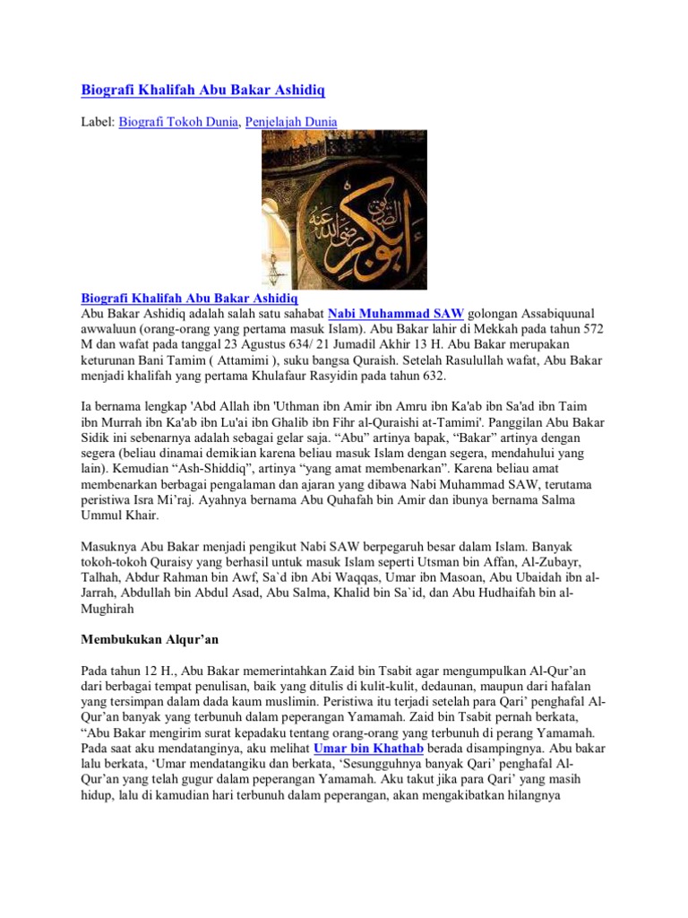 Biografi Khalifah Abu Bakar Ashidiq