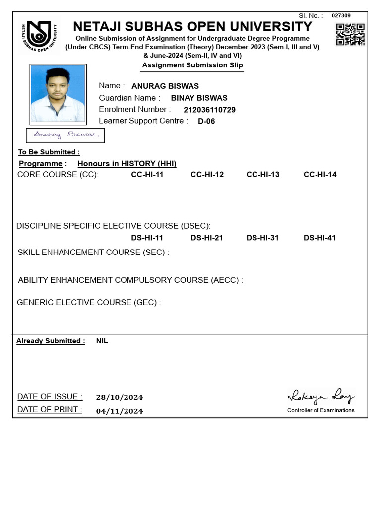 StudentsAssignmentSlip 21203611072904 11 2024 | PDF