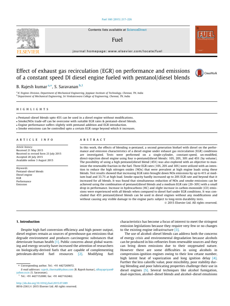 Effect of Exhaust Gas Recirculation (EGR) On Performance and Emissions ...