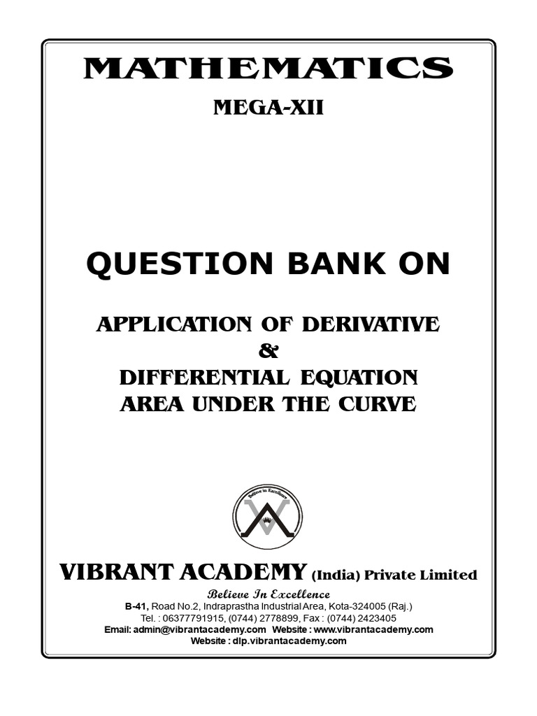 Derivative & Differential Equation Question Bank | PDF | Area ...