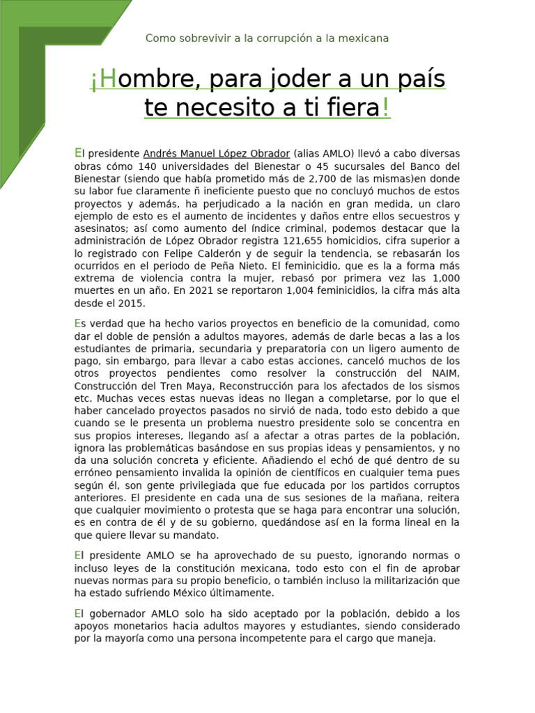 Crítica a la gestión de AMLO en México | PDF