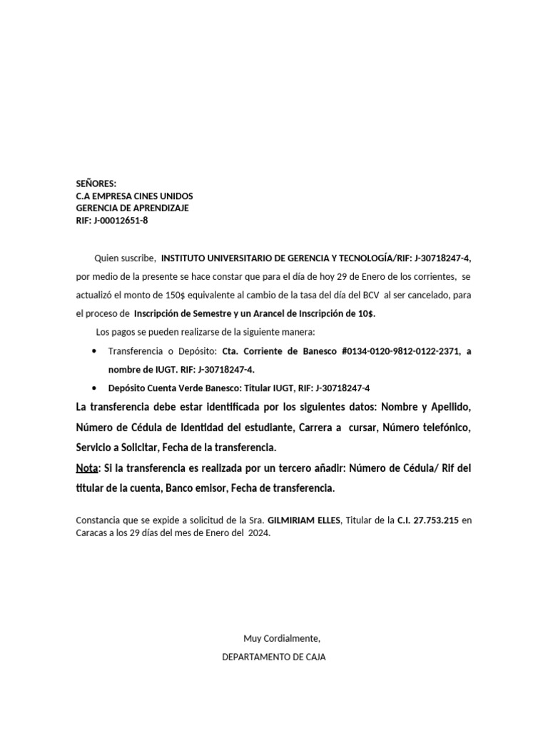 Actualización de Aranceles IUGT 2024 | PDF | Economias | Finanzas ...