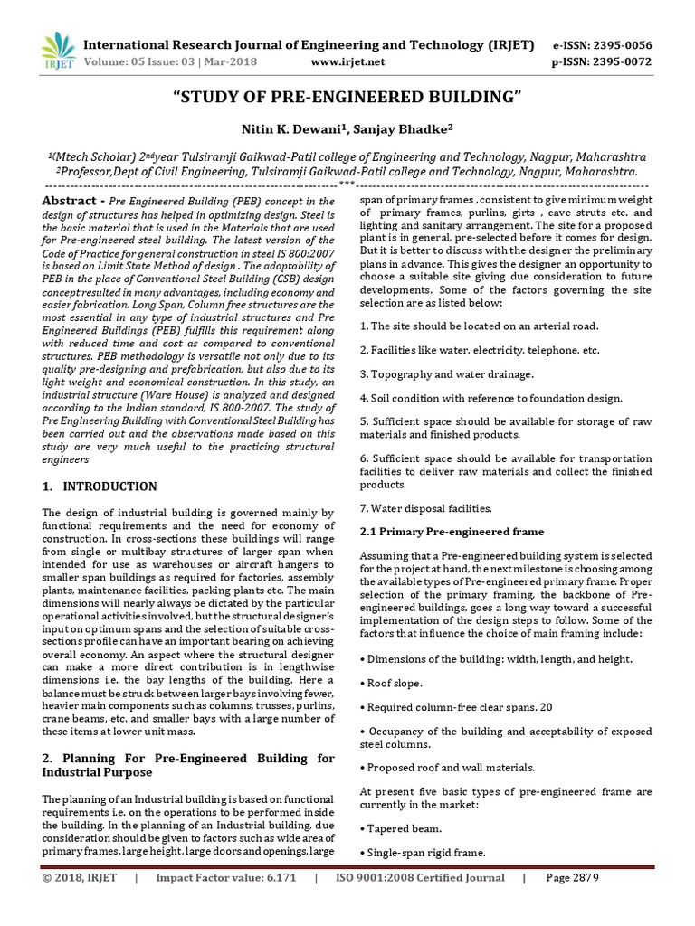 Study of Pre-Engineered Buildings | PDF | Framing (Construction ...