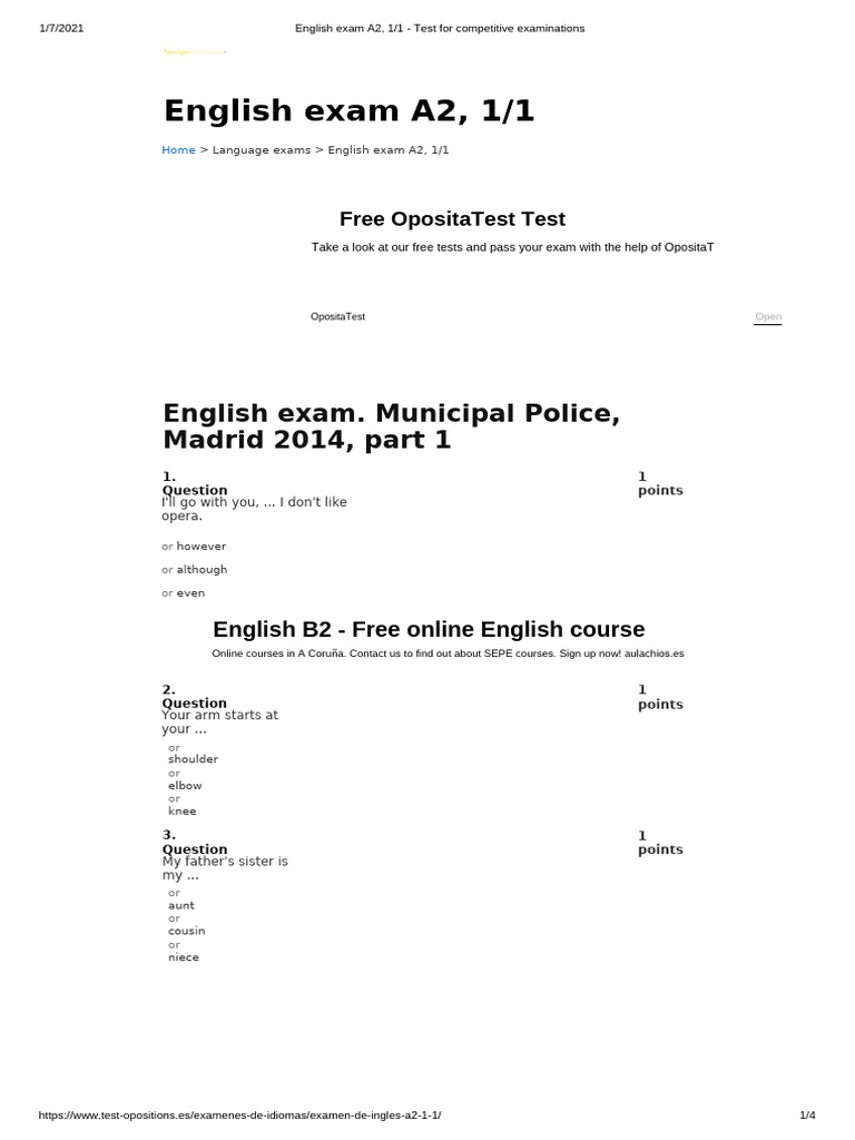 A2 English Exam Practice Test | PDF | Evaluation Methods | Educational ...