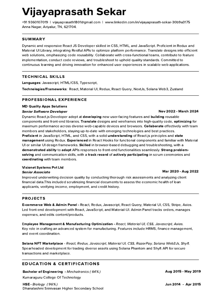 Vijayaprasath Professional Resume | PDF | Java Script | Computing
