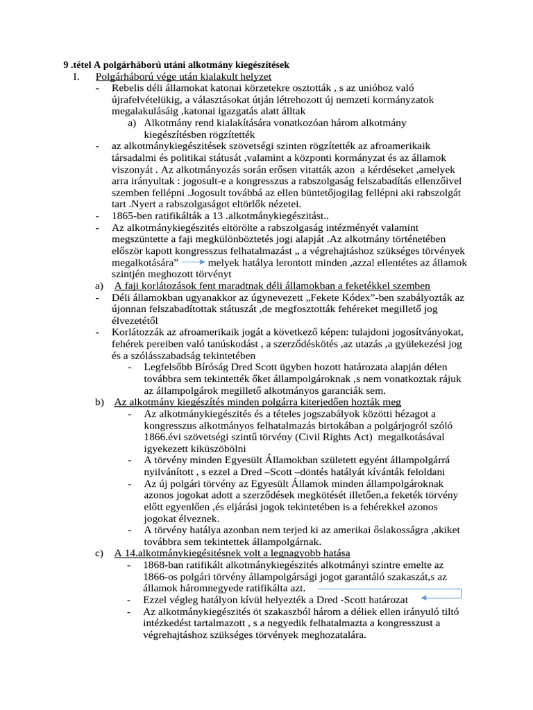 9.tétel A Polgháború Utáni Alkotmánykiegészités | PDF