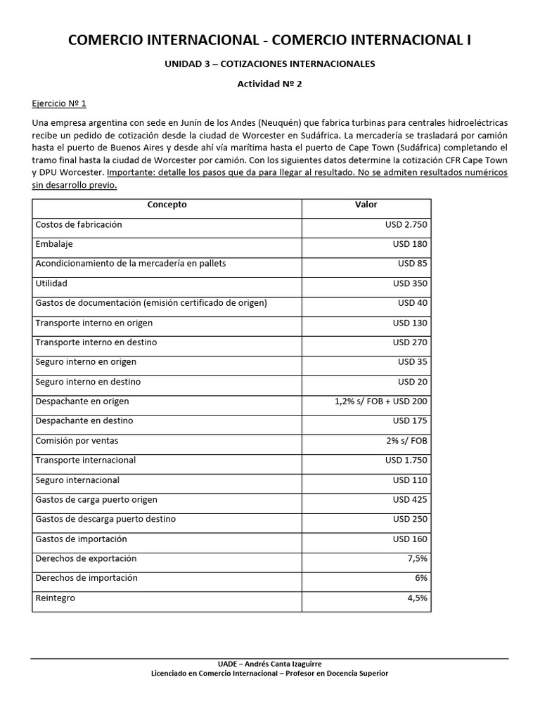 UADE CI - Unidad 3 Actividad 2 | PDF | El comercio internacional ...