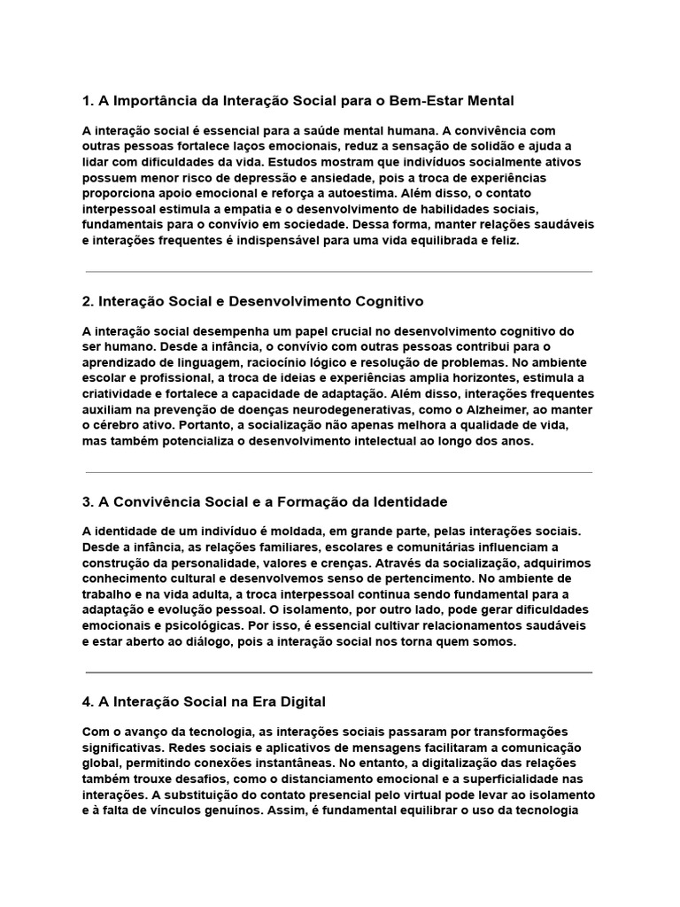 A Importância Da Interação Social para o Bem-Estar Mental | PDF ...