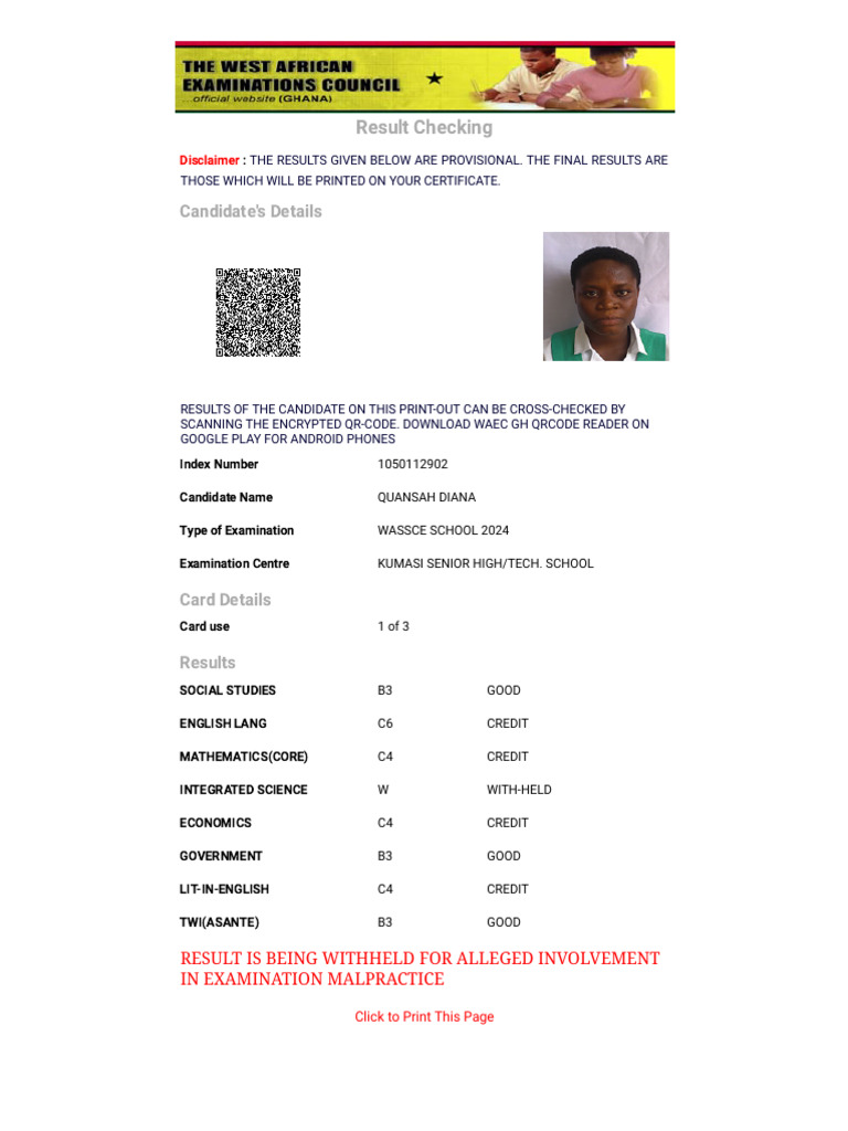 Waecdirect Online Information Service - Results | PDF