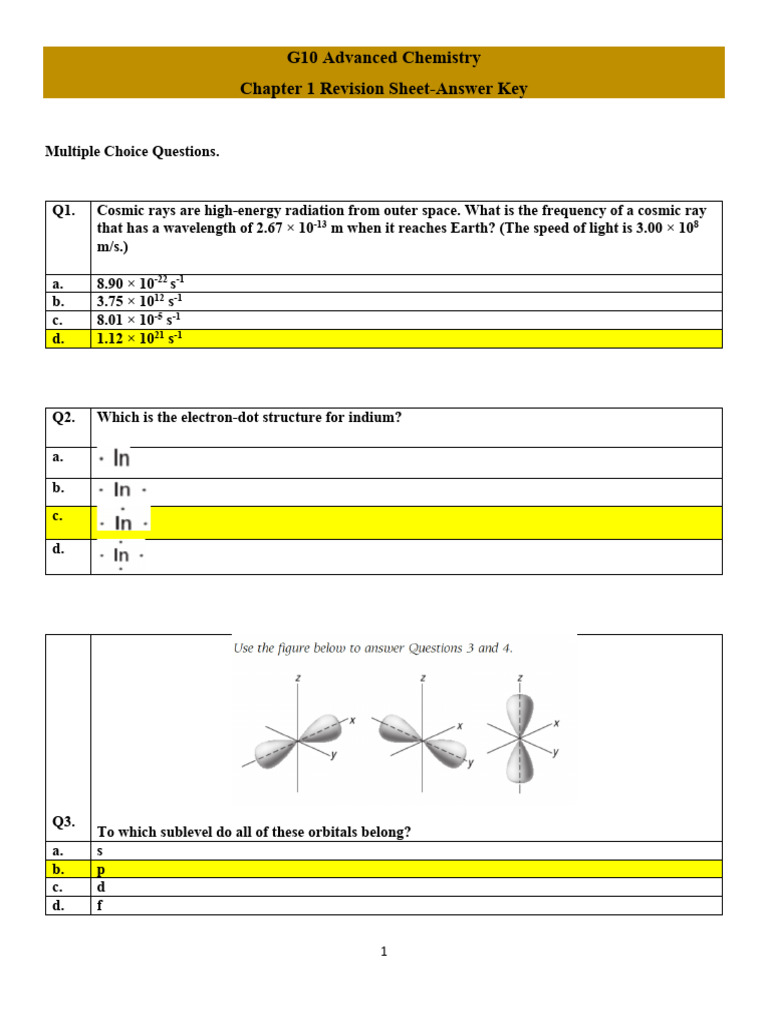 G10_Advanced_Chemistry_Revision_Materials_Chapter_1_Answer_Key_ | PDF ...