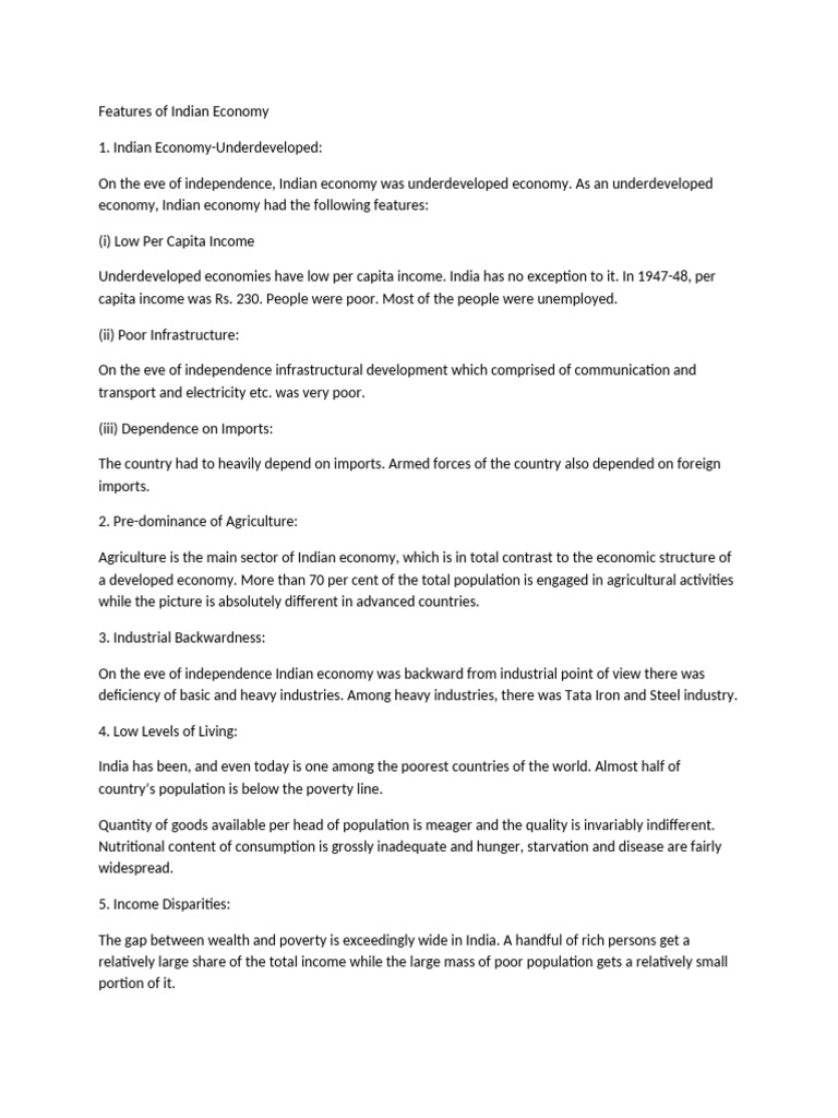 Chapter 1 - Features of Indian Economy | PDF | Economy Of India | Poverty