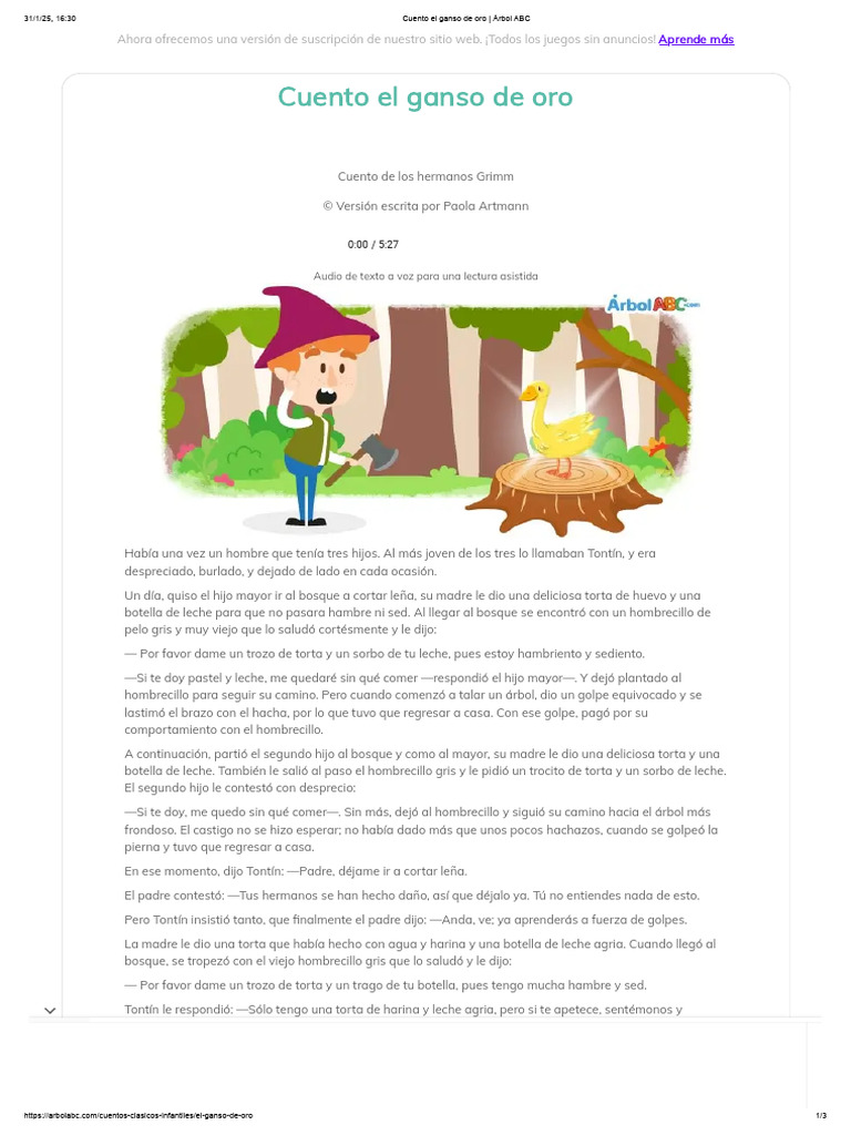 Cuento El Ganso De Oro Pdf